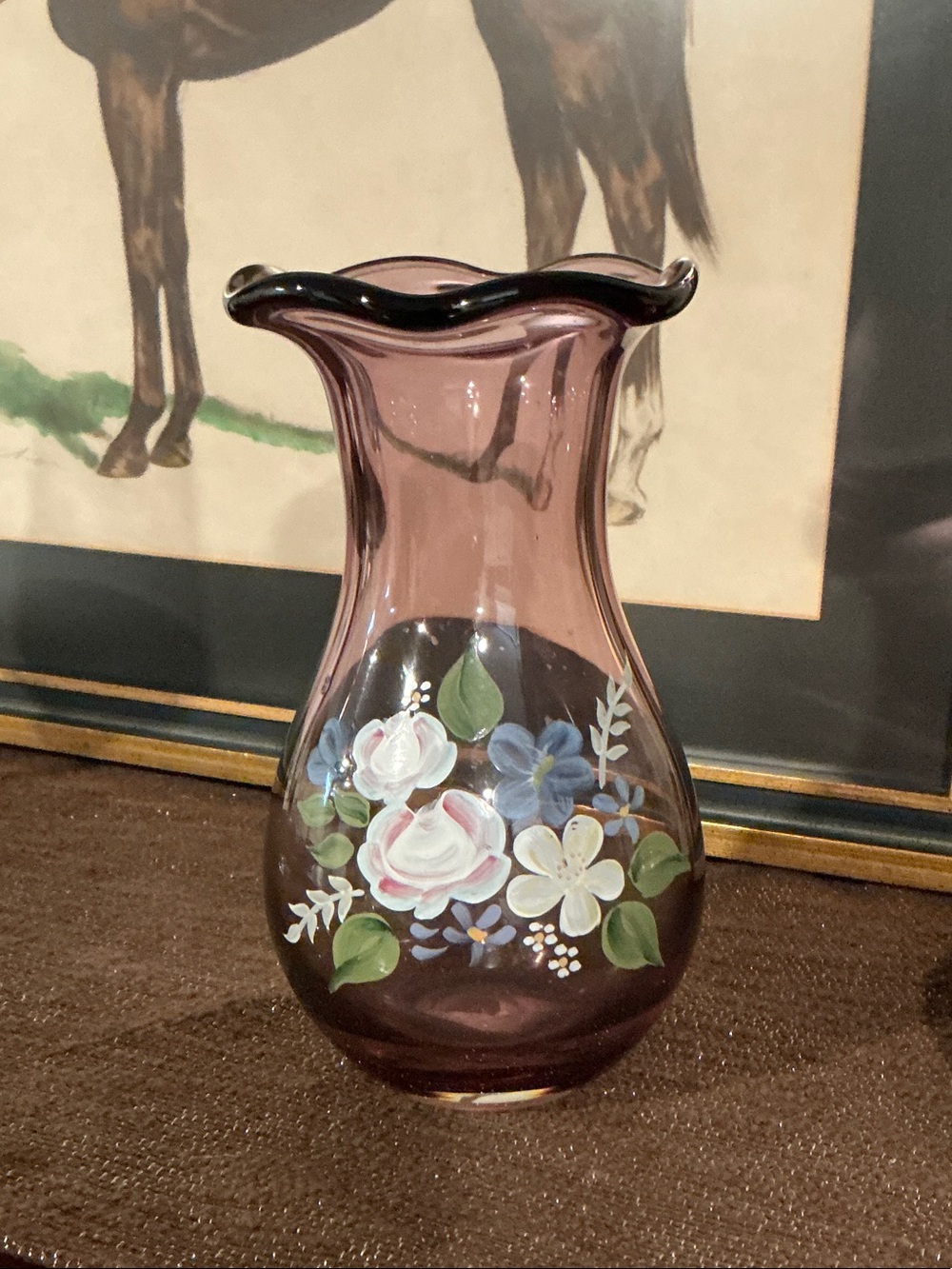 Hand-Painted Floral Amethyst Glass Vase - Elegant Home Accent